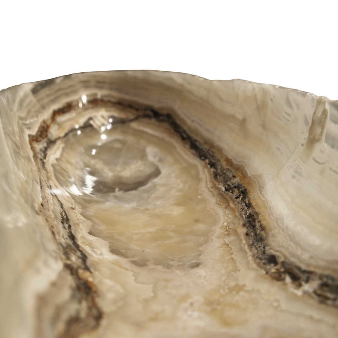 Hand Carved Pearlescent Onyx Canoe Bowl